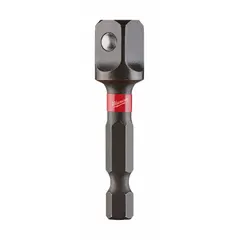 This impact socket adapter converts a 1/4" hex drive tool to a 3/8" square drive for use with standard sockets. The black oxide finish provides corrosion resistance. Suitable for driving sockets in automotive, construction, and industrial assembly applications.