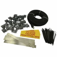 Pre-assembled electric heating cable for gutters and roofs, rated for indoor/outdoor use. Operates on 120V AC with a NEMA 5-15P plug. Includes 16 AWG bus wires. Cable length is 50 ft