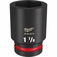 This 1" drive deep impact socket is SAE sized at 1-7/8" with a 6-point design and friction retention. It is used for heavy-duty fastening applications, such as tightening or loosening large bolts and nuts in industrial maintenance, construction, and automotive repair.