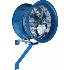 This PATTERSON wall-mount fan features a 30-inch blade diameter driven by a 1 hp motor, operating on 208 to 230/460V AC. It provides single-speed, non-oscillating airflow for directed ventilation in industrial environments such as factories, warehouses, and workshops.