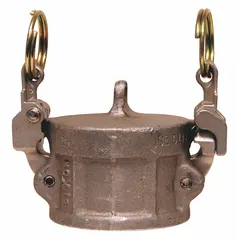 This dust cap is designed to protect cam-and-groove couplings from dirt, debris, and moisture when not in use. It has a 2-1/2 in coupling size, 150 psi maximum working pressure at 70 °F, and an overall length of 3-7/32 in. The cap includes a nitrile gasket and is constructed of aluminum.