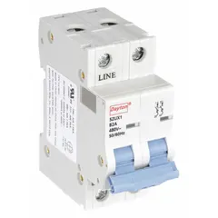 This 2-pole supplementary protector features a B-curve trip characteristic for overcurrent and short-circuit protection of industrial control circuits. Rated 2 A at 480V AC with a maximum interrupting rating of 7.5kA, it uses screw clamp terminals for secure wiring. Suitable for panel building, HVAC, and machinery control applications.