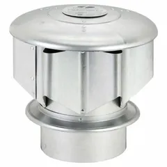 This Dayton vent cap is a round, vented rain cap designed for terminating a 5-inch round duct through an exterior wall. Constructed from galvanized steel with a silver finish, it uses a press-fit connection and does not include a screen or backdraft damper. Suitable for ventilation systems in commercial or industrial buildings.