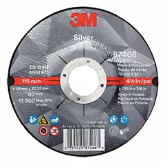 This 3M depressed center cut-off wheel is designed for cutting carbon and stainless steel. The ceramic grain and cool-cutting formulation reduce heat buildup during use. It is suitable for metal fabrication, maintenance, and repair applications.