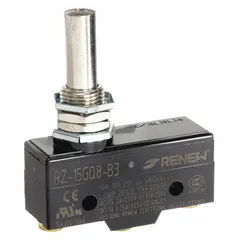 This micro switch is a replacement accessory for stackers, used as a limit or position sensor to detect mechanical movement. It is compatible with Part Number 5RTA1.