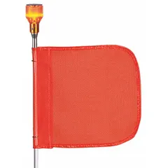 Orange warning whip with 10 ft overall height, 11 in flag height, and 12 in flag width. Hex base for secure mounting on vehicles or equipment. Light sold separately. Used to mark vehicle or hazard locations in industrial and construction environments.