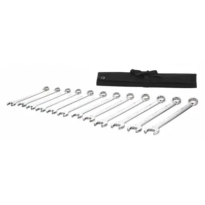 WESTWARD Combination Wrench Set: Alloy Steel, Chrome, 12 Tools - Metric 12-Point Combination Wrench Sets