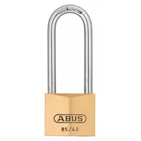 ABUS Padlock: Brass, Unfinished, Yellow, Long Shackle, Steel, 2 29/64 in Vert Clearance, 86 Series (MPN 85HB/40 MK KD)