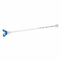 This extension pole is designed for use with RAC X SwitchTips and is compatible with the LTX635 sprayer model. It extends the reach of paint sprayers, enabling operators to access high or distant surfaces without a ladder. Suitable for industrial coating applications.