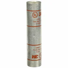 Crimped butt splice compression connector for joining 500 kcmil copper wire. Copper barrel construction with brown color code and Die Code 87. Overall length 4.63 inches. Suitable for heavy-duty electrical splicing in power distribution and utility applications.