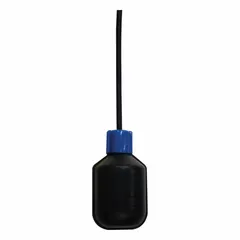 This general-purpose tether float switch is designed for pump-down applications in sump, sewage, and effluent systems. It operates as a normally open switch at 125V AC, 1 A, with a 2-wire electrical connection. The narrow-angle design and external counterweight enable reliable level control in confined basins.