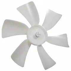 This 6-inch plastic propeller fan blade features six blades and a clockwise facing discharge. With a 3/16-inch bore diameter, it is suited for general ventilation and air movement in light-duty industrial equipment such as exhaust fans and condensers.