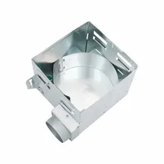 Steel housing kit in silver finish for bathroom exhaust fans. Includes damper assembly, mounting rails, and washers. Compatible with FA50TR model.