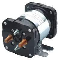 This DC power solenoid is a single-pole double-throw (SPDT) contactor rated for continuous duty. It features a 12 V DC coil with #10-32 coil termination and 5/16 in-24 contact termination, with six terminals. Typical applications include switching high-current DC loads in battery banks, motor controls, and power distribution systems