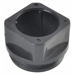 Bung adapter for connecting hoses or fittings to drums and containers. Provides a threaded interface for secure liquid or gas transfer in industrial fluid handling systems.