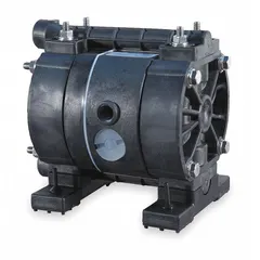 This air-operated double-diaphragm pump features a PVDF housing, PVDF seats, and PTFE check valves for handling corrosive and abrasive fluids. With a 1/4 in NPT connection, 3.3 gpm flow rate, and 231 ft maximum head, it is suited for chemical transfer, plating, and wastewater applications requiring chemical resistance.