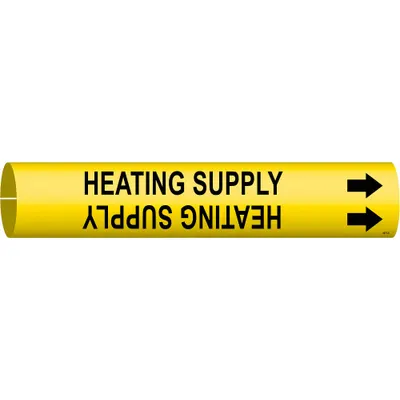 BRADY Pipe Marker: Heating Supply, Yellow, Black, Fits 2 1/2 to 3 7/8 in Pipe O.D. - Heating Supply Snap-On Pipe Markers