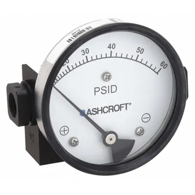 ASHCROFT Differential Pressure Gauge: In-Line, 1/4 in NPT Female, 1130, 3 1/2 in Dial - Medium & High Operating Pressure Differential Gauges