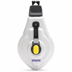 Chalk line reel with 100 ft line length and 1.8 oz fill weight. Features a silver turn-cap door and aluminum body. Used for marking straight reference lines in construction layout, framing, and alignment tasks.