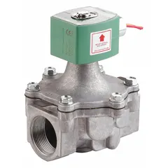 This REDHAT solenoid valve is a 2-way, 2-position normally closed type with a 1-1/2 inch pipe size. It operates on 12V DC and features a high-flow aluminum body. Suitable for on/off control of liquids and gases in industrial automation, water treatment, and process systems.