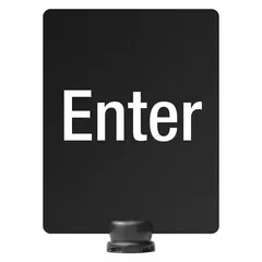 Black polyethylene sign displaying 'Enter' message. Designed for use with Tempest Sign Stand. Overall dimensions: 14 in length, 11 in width. Suitable for directing traffic or marking entrances in commercial and industrial settings.