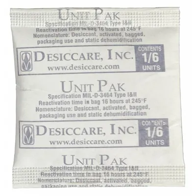SCS Desiccant Bag: 2 1/8 in Wd, 2 1/8 in Lg, 0.03 cu ft Area Protected, 7 g Desiccant Bag Size - Tyvek Desiccant Bags