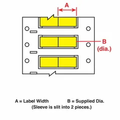 Yellow matte polyolefin sleeve label roll for wire and cable identification. Each label measures 3/16 in x 1 in and fits 10 AWG to 20 AWG wire gauge. Compatible with the BBP72 printer series. Suitable for marking in industrial electrical panels, machinery, and control systems.