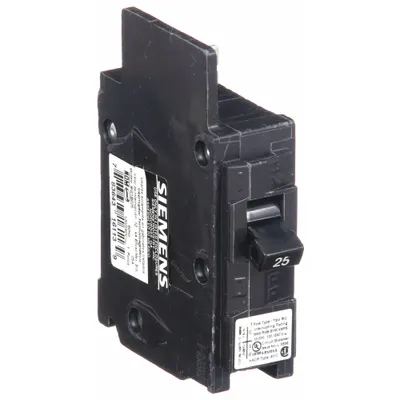 SIEMENS Miniature Circuit Breaker: 25 A Amps, 120V AC, 1 Poles - BQ & BQH Series, Bolt-On Siemens Miniature Circuit Breakers