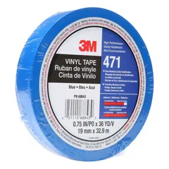 Solid blue vinyl floor marking tape, 3/4 in wide by 108 ft long, with a 5.2 mil thickness. No message legend. Used for marking aisles, hazards, and work zones in industrial facilities such as warehouses and factories.