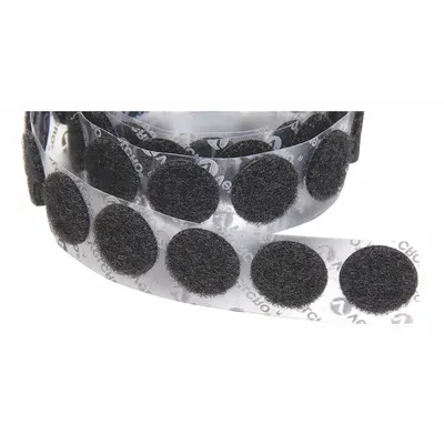 VELCRO BRAND Hook-and-Loop Fastener: Disc, 1 3/8 in Overall Dia, Loop, Black, Adhesive - Pre-Cut Discs
