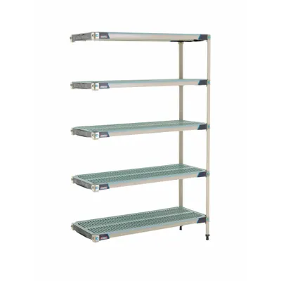 METRO Plastic Industrial Shelving: 18 in x 48 in, 74 in Overall Ht, 5 Shelves - Harsh-Environment Antimicrobial Stationary Plastic Shelving