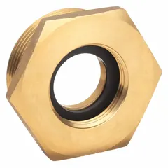 This brass rigid adapter connects fire hoses with NH threads, stepping between 1-1/2 in and 2-1/2 in pipe sizes. It is used in fire hydrants, standpipes, and industrial water-supply systems where a straight, durable brass coupling is required for reliable flow.