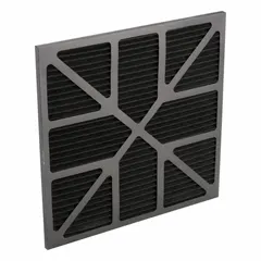 Pleated pre-filter for negative air machines, capturing large airborne particles before they reach the main filter. Rated for maximum airflow of 200 cfm. Nominal dimensions: 24 in height, 24 in width, 1 in depth. Used in construction, restoration, and industrial dust-control applications.
