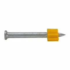 Pack of 100 pins for powder-actuated tools. Head diameter 0.3 in, shank diameter 5/32 in. Used for fastening materials to concrete, steel, or masonry in construction and installation applications.