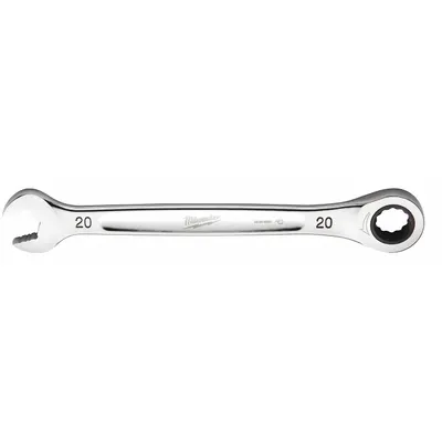 MILWAUKEE Ratcheting Combination Wrench: Chrome Vanadium Steel, Chrome, 20 mm Head Size - Metric 12-Point Ratcheting Combination Wrenches