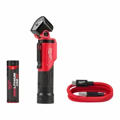 This rechargeable flashlight delivers 500 lumens with a 2.5-hour run time at maximum brightness. It includes a USB cord charger and one C battery. Suitable for portable illumination on job sites, during maintenance, or in repair tasks.
