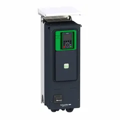 Three-phase input and output variable frequency drive rated for 20 hp. Compact black/green enclosure with no bypass and programmable control. Suitable for speed and torque regulation of three-phase induction motors in applications such as pumps, fans, and conveyors.