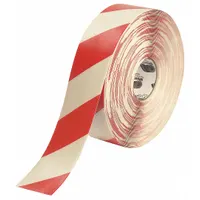 Floor Marking Tape: Extra-Durable, Striped, Red/White, 3 in x 100 ft, 50 mil Tape Thick (MPN 3RWCHVRED)