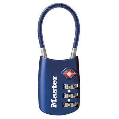 MASTER LOCK Combination Padlock: Scrolling Combo, Blue, Zinc Die-Cast, Std Shackle - TSA Approved Luggage Combination Padlocks