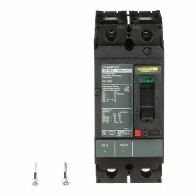 SQUARE D Molded Case Circuit Breaker: 50 A Amps, 25kA at 240V AC, Fixed, Line/Load Lug - H-Frame Square D Molded Case Circuit Breakers