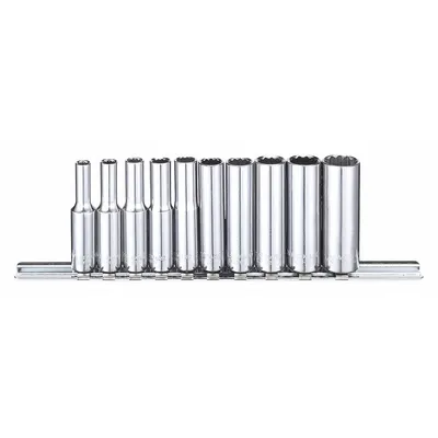 WESTWARD Socket Set: 1/4 in Drive, 10 Piece, 12-Point, SAE - SAE & Metric Socket Sets