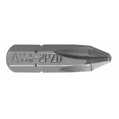 Imperial-sized Pozidriv® bit with PZ2 industry size and 1-inch overall length. Features a hex shank and is constructed from S2 steel with an unfinished finish. Impact rated for use with power tools in fastening applications requiring high torque.