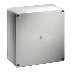 This nonmetallic enclosure is constructed of fiberglass reinforced polycarbonate with a solid cover and screw closure. Rated NEMA 4X, it measures 7 inches by 7 inches by 4 inches and does not include knockouts. Suitable for protecting electrical and electronic components in environments requiring corrosion resistance and washdown capability.