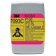 Magenta/olive bayonet-mount filter for 3M 7000 Series reusable respirators. NIOSH rated for nuisance acid gas, nuisance organic vapor, and P100 particulate filtration. Supplied in a 12-pack for industrial environments requiring combined gas/vapor and particulate protection.