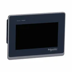 This 7-inch TFT color LCD touch panel from the Harmony GTO Series features resistive touch technology and operates on 24V DC power. It is used for human-machine interface applications in industrial automation, enabling operators to monitor and control machinery and processes.