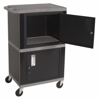 OEM Audio-Visual Cart: 24 in L x 18 in W - AV Carts with Plastic Shelves & Steel Storage Cabinets