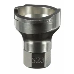 This stainless steel adapter connects PPS series disposable cups to spray guns for paint and coating applications. It features a 1/4 in thread size and is designed for use with PPS series spray gun cups.