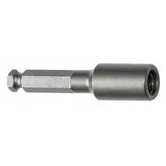 This APEX bit holder is designed for power tool applications, accepting 1/4 in hex-shank bits. The magnetic tip retains the bit during fastening tasks. It is not impact rated, making it suitable for standard drilling and screwdriving operations.