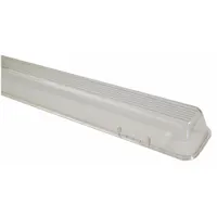 This replacement lens is made of polycarbonate and measures 26 3/8 inches long, 4 inches wide, and 2 1/4 inches high. It is designed for use in vapor-tight light fixtures to protect the lamp and electronics in wet or dusty environments. Typical applications include industrial settings such as manufacturing plants, warehouses, and processing facilities