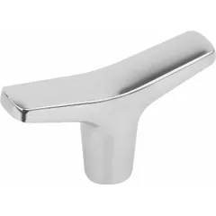 T-handle knob with threaded hole designed for use with USIT washers in hygienic applications. Made of polished stainless steel with M6 thread, 9 mm thread length, and 65.3 mm diameter. Suitable for food processing, pharmaceutical, and sanitary equipment where easy cleaning is required.
